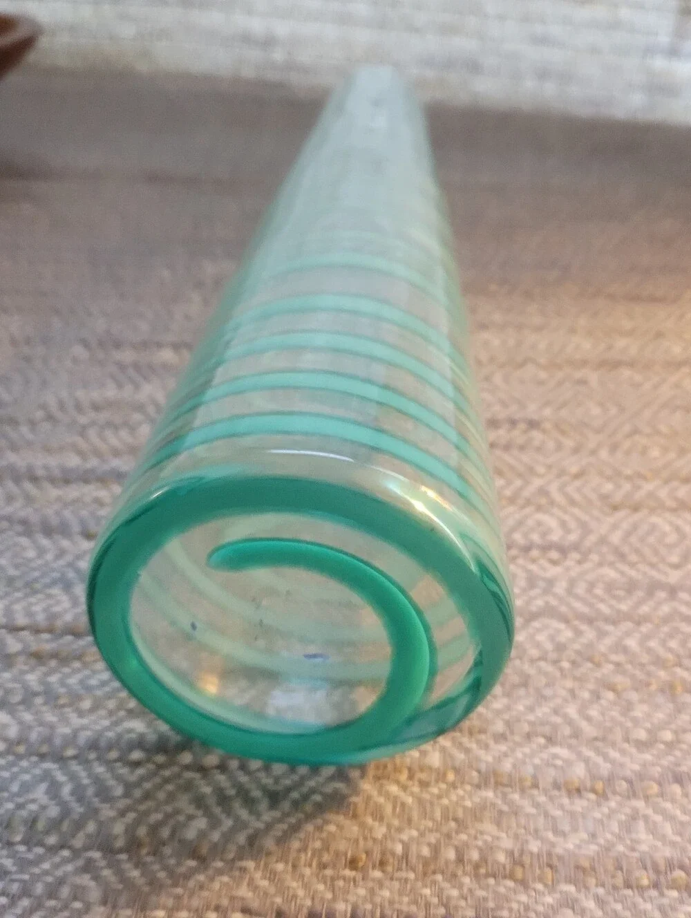 Mid-Century Modern Pair Bud Vases Art Glass  Turquoise Blue Spiral 12'' & 10'' H